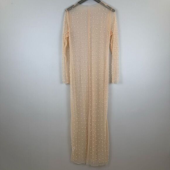 Louatui Women's Mesh Pearl Cover Up See Through Long Sleeve Dress Summer Swimwea - Picture 5 of 11